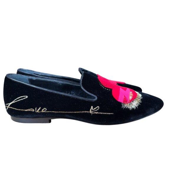 Saint Laurent Black Velvet Heart Smoking Loafer Shoes Size 37.5 - Picture 3 of 9